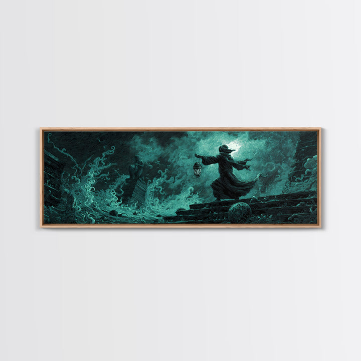 The Lantern-Bearer Of R’Lyeh, Extra Wide Wall Art, Eldritch Gothic Decor, Framed Canvas Print, Halloween Wall Decor, Gothic Home Decor