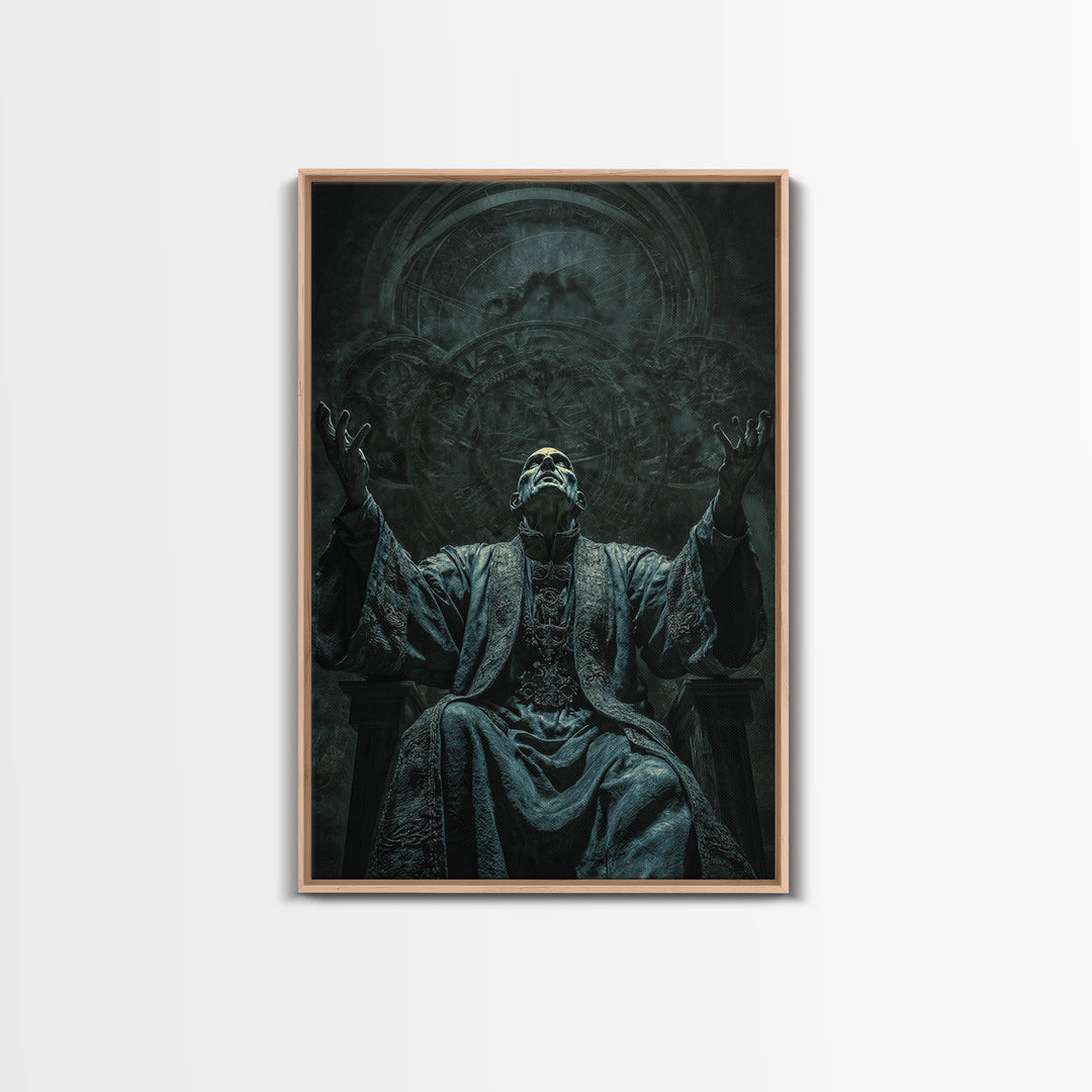 The Dreaming Priest Of The Outer Gate, Vertical Wall Art, Eldritch Gothic Decor, Framed Canvas Print, Halloween Wall Decor