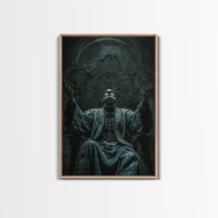 The Dreaming Priest Of The Outer Gate, Vertical Wall Art, Eldritch Gothic Decor, Framed Canvas Print, Halloween Wall Decor