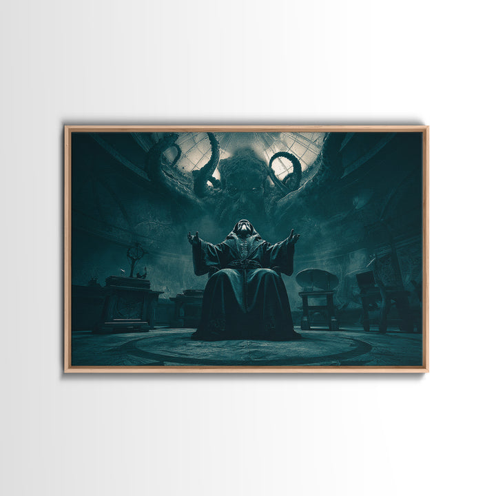 The Dreaming Priest Of The Outer Gate, Landscape Wall Art, Lovecraftian Horror Art, Canvas Print, Halloween Wall Decor, Gothic Home Decor