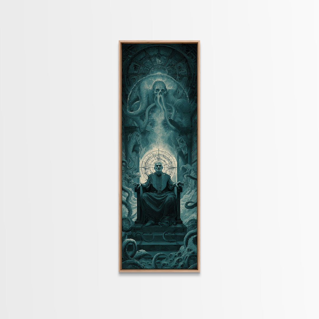 The Dreaming Priest Of The Outer Gate, Tall Narrow Wall Art, Dark Halloween Decor, Canvas Print, Halloween Wall Decor, Gothic Home Decor