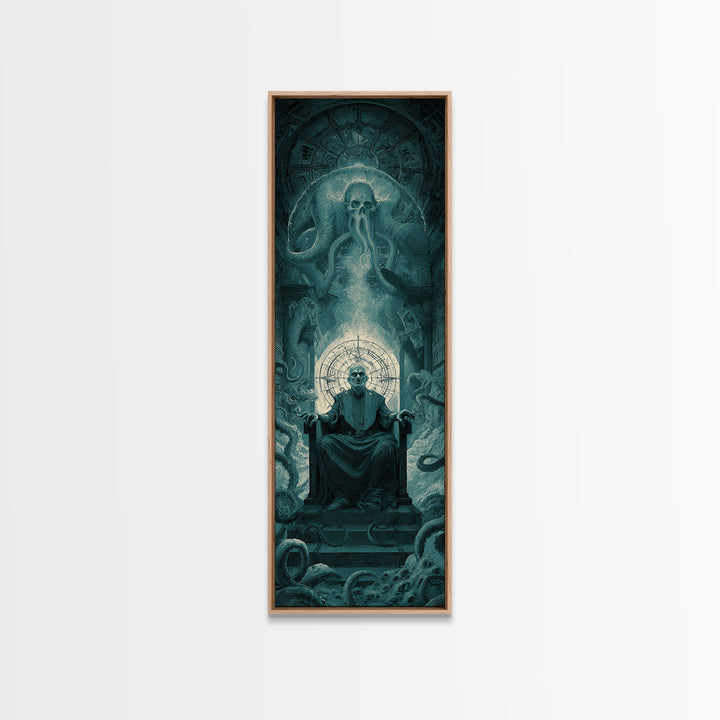 The Dreaming Priest Of The Outer Gate, Tall Narrow Wall Art, Dark Halloween Decor, Canvas Print, Halloween Wall Decor, Gothic Home Decor