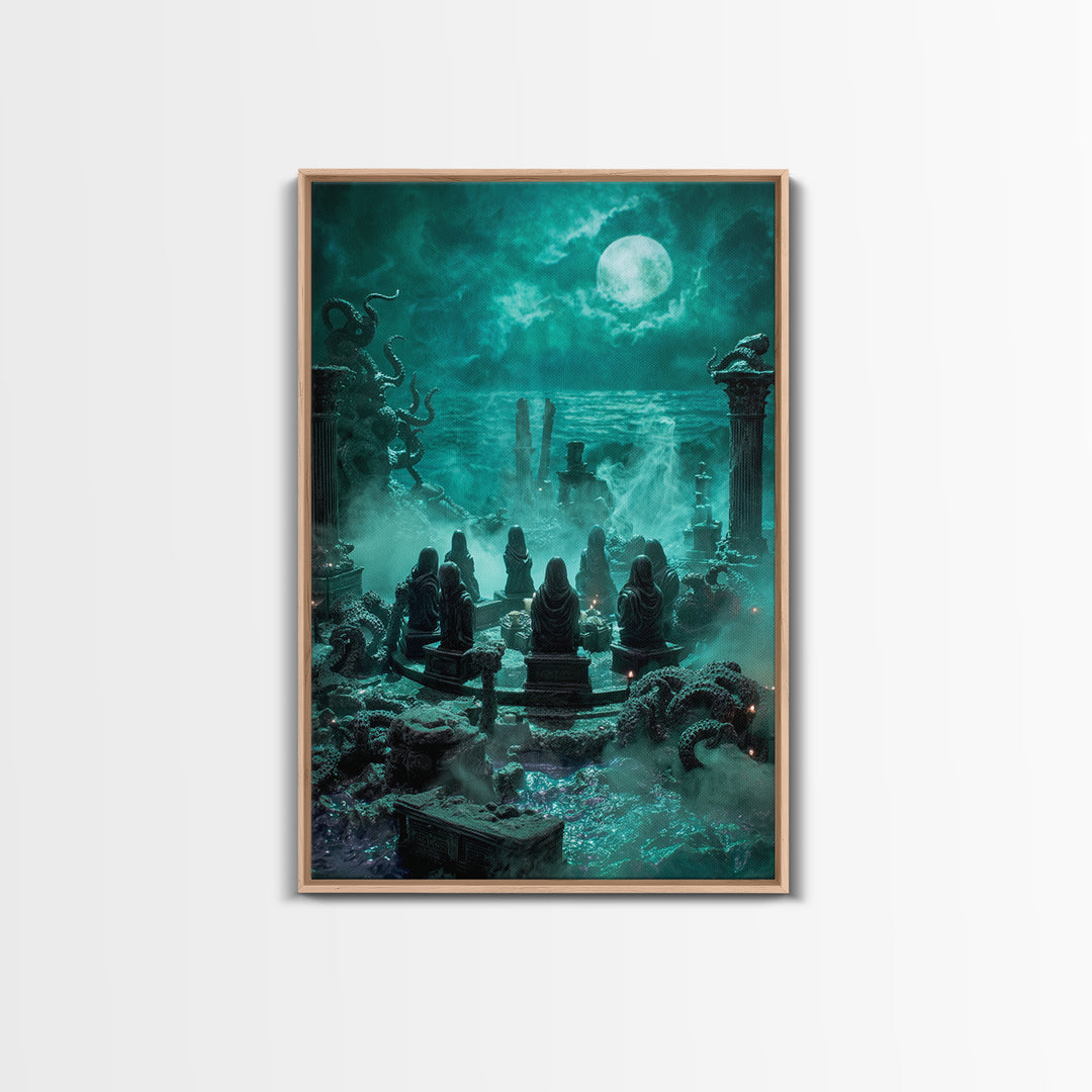 The Choir Of Deepwater Acolytes, Vertical Wall Art, Macabre Wall Art, Framed Canvas Print, Halloween Wall Decor, Gothic Home Decor