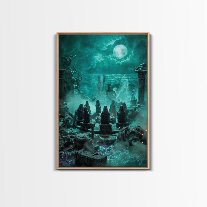 The Choir Of Deepwater Acolytes, Vertical Wall Art, Macabre Wall Art, Framed Canvas Print, Halloween Wall Decor, Gothic Home Decor