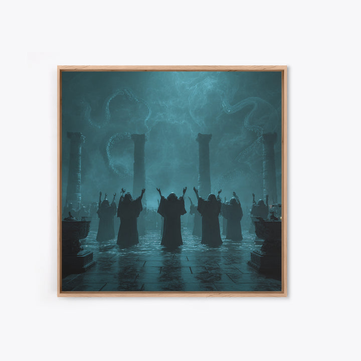 The Choir Of Deepwater Acolytes, Square Wall Art, Dark Fantasy Wall Art, Framed Canvas Print, Halloween Wall Decor, Gothic Home Decor