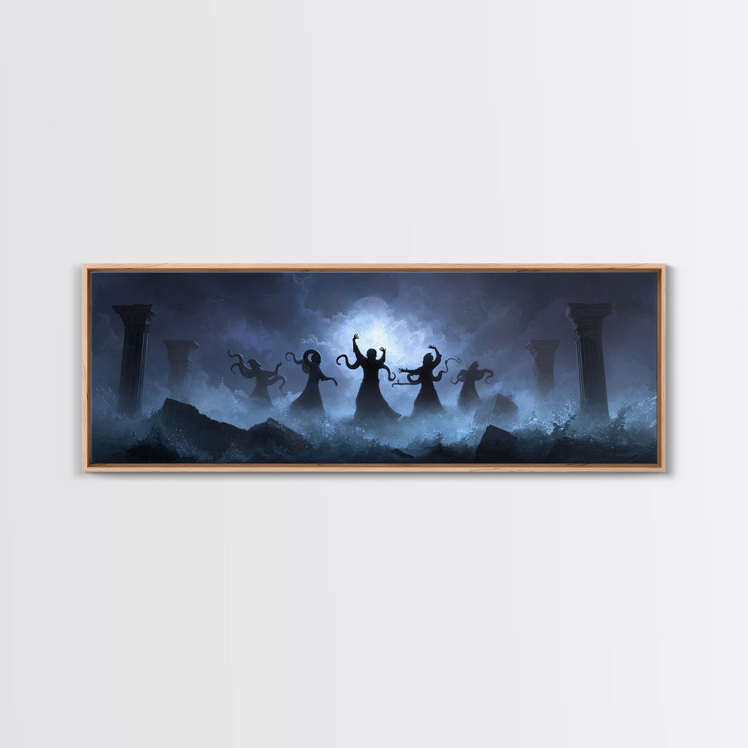 The Choir Of Deepwater Acolytes, Extra Wide Wall Art, Cosmic Horror Wall Art, Canvas Print, Halloween Wall Decor, Gothic Home Decor