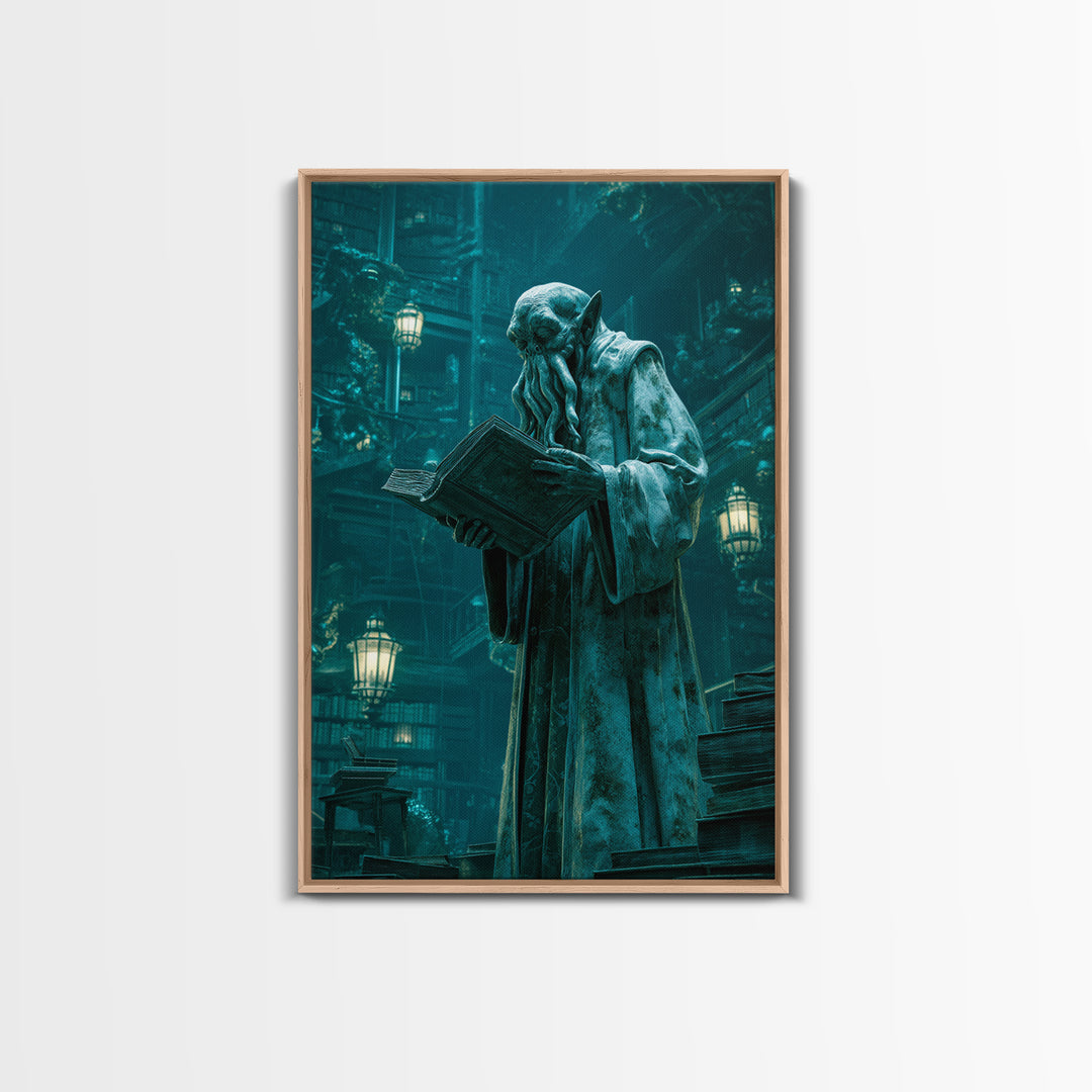 The Librarian Of Forbidden Tides, Vertical Wall Art, Gothic Horror Wall Art, Framed Canvas Print, Halloween Wall Decor, Gothic Home Decor