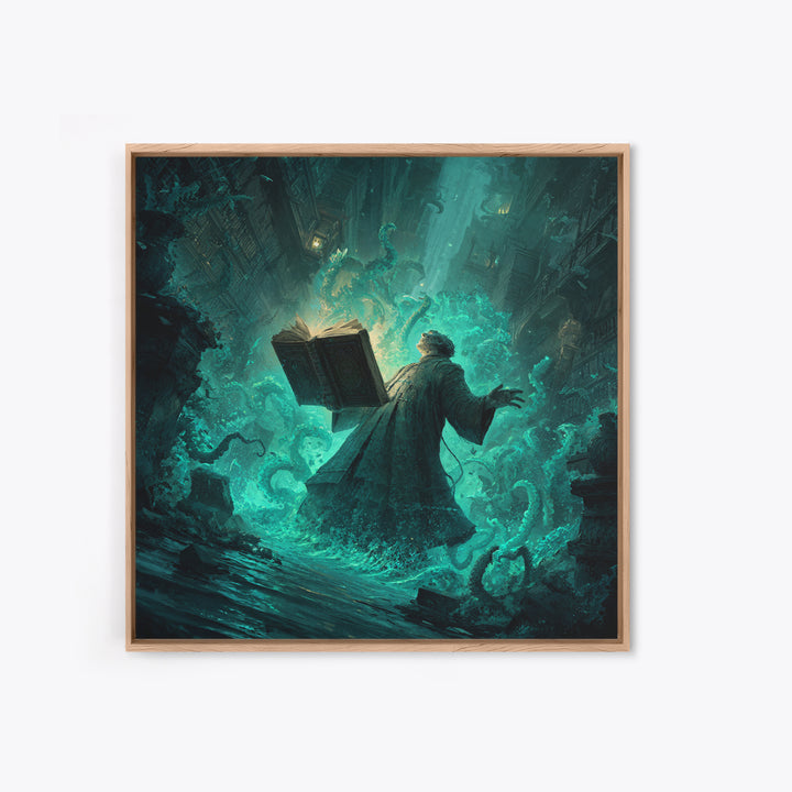The Librarian Of Forbidden Tides, Square Wall Art, Gothic Horror Wall Art, Framed Canvas Print, Halloween Wall Decor, Gothic Home Decor