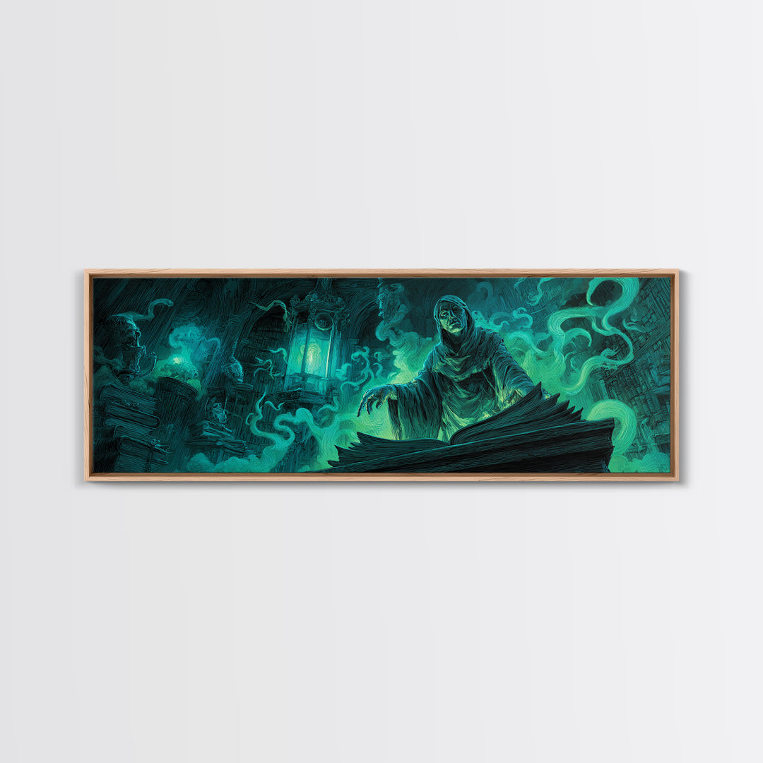 The Librarian Of Forbidden Tides, Extra Wide Wall Art, Cosmic Horror Wall Art, Canvas Print, Halloween Wall Decor, Gothic Home Decor