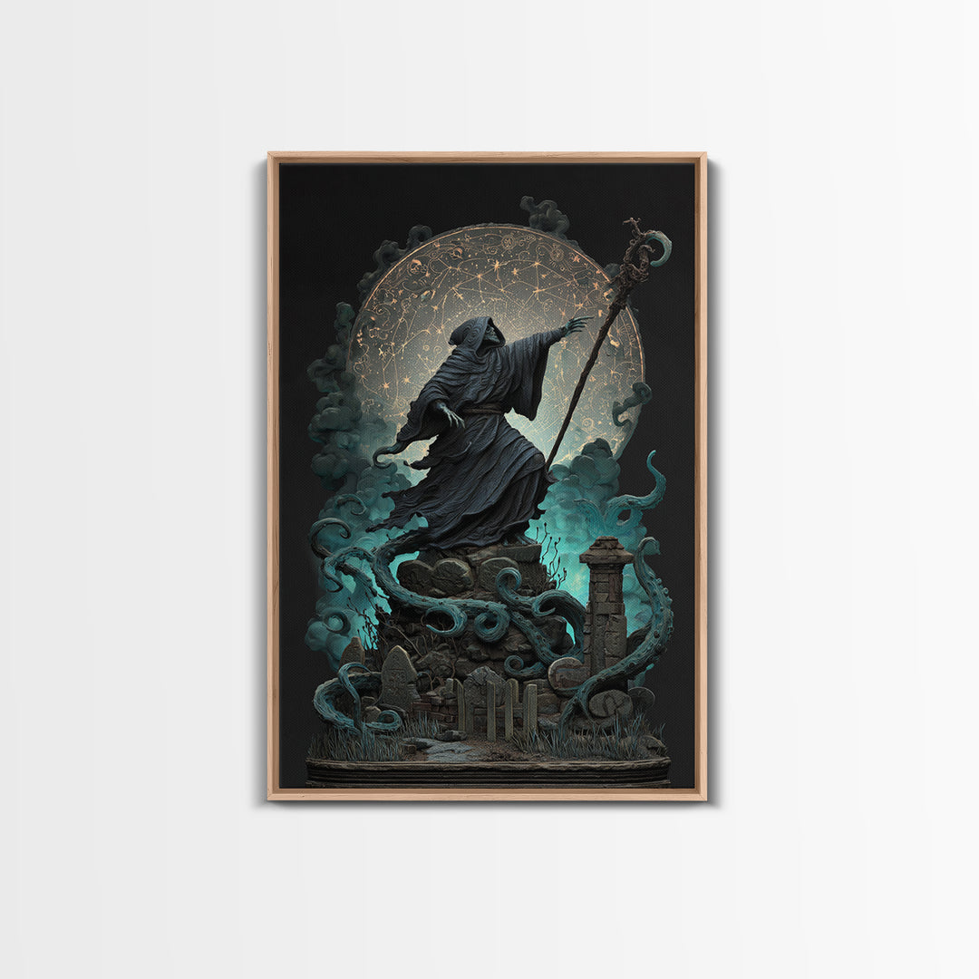 The Star-Seer Of Black Dunwich, Vertical Wall Art, Dark Halloween Decor, Framed Canvas Print, Halloween Wall Decor, Gothic Home Decor