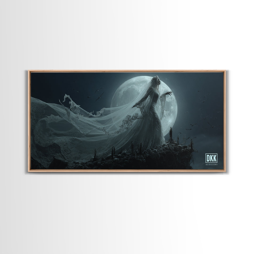The Bride Of The Abyssal Moon, Wide Panoramic Art, Spooky Home Decor, Canvas Print, Halloween Wall Decor, Gothic Home Decor, Halloween Decor