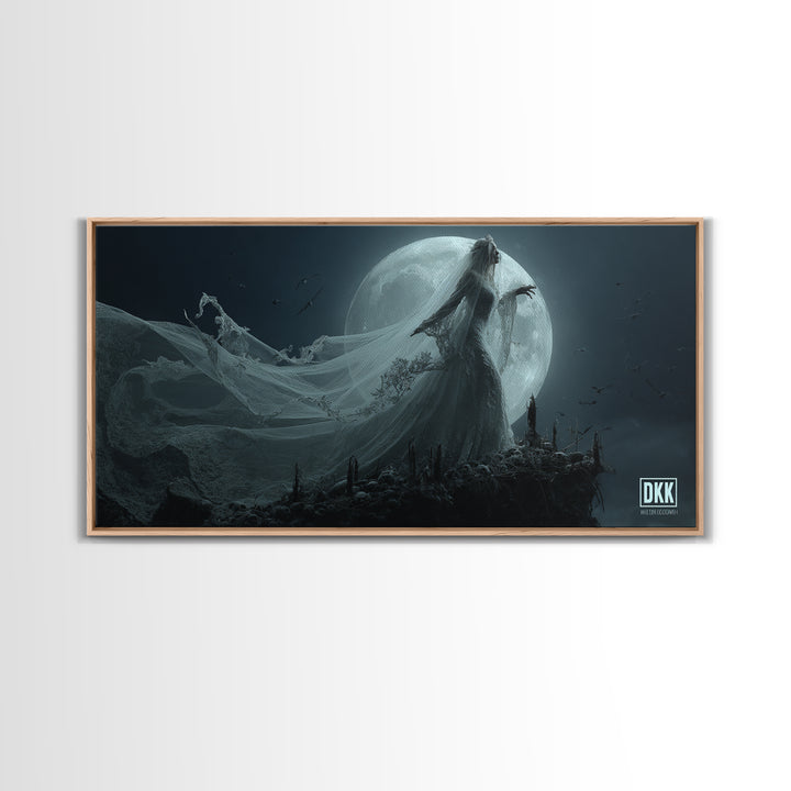 The Bride Of The Abyssal Moon, Wide Panoramic Art, Spooky Home Decor, Canvas Print, Halloween Wall Decor, Gothic Home Decor, Halloween Decor