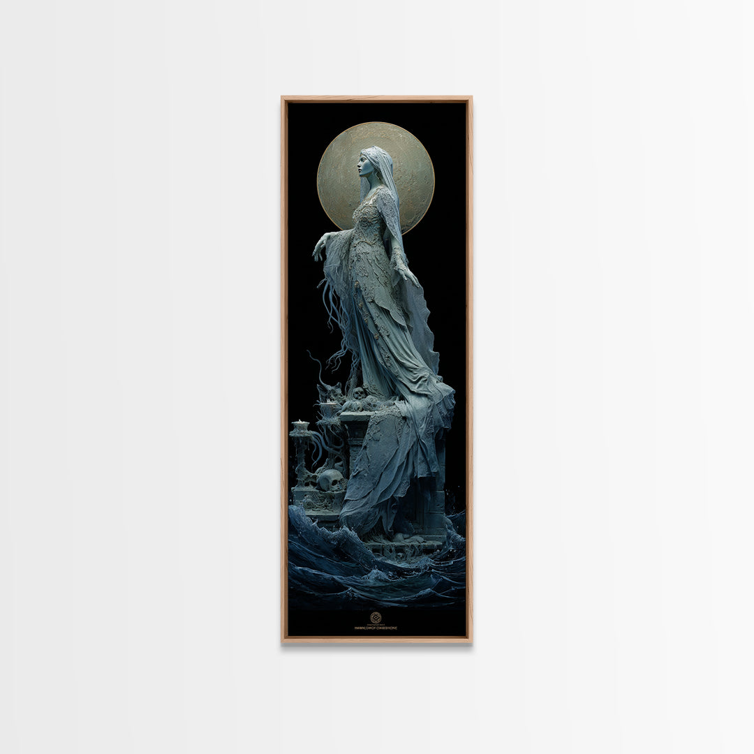 The Bride Of The Abyssal Moon, Tall Narrow Wall Art, Dark Fantasy Wall Art, Framed Canvas Print, Halloween Wall Decor, Gothic Home Decor