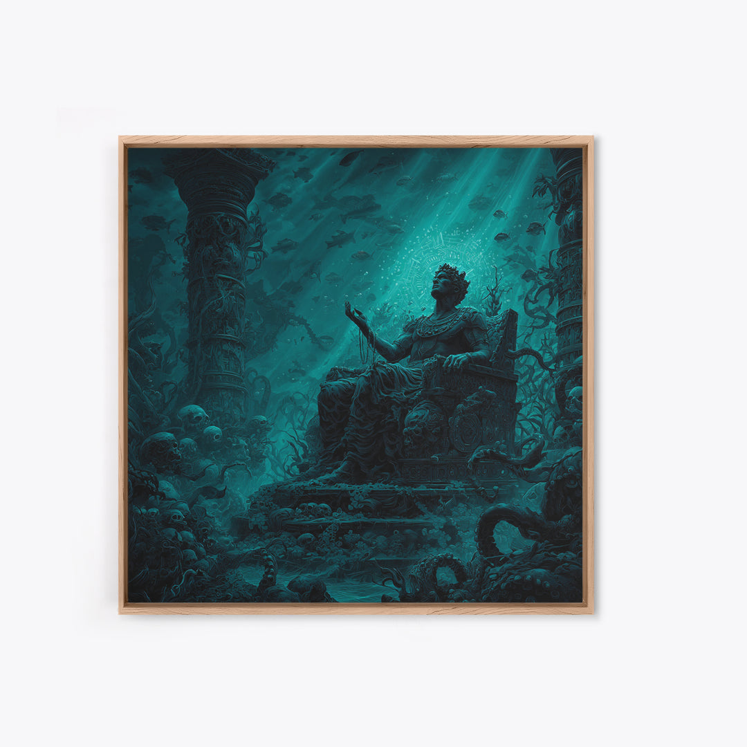 The Watcher In The Coral Throne, Square Wall Art, Lovecraftian Horror Art, Framed Canvas Print, Halloween Wall Decor, Gothic Home Decor