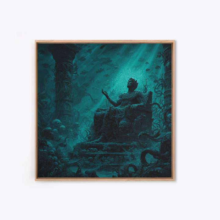 The Watcher In The Coral Throne, Square Wall Art, Lovecraftian Horror Art, Framed Canvas Print, Halloween Wall Decor, Gothic Home Decor