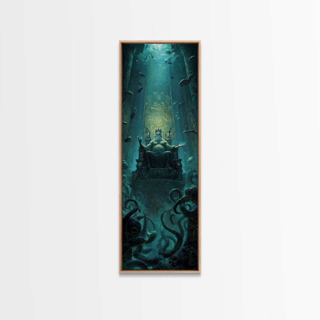 The Watcher In The Coral Throne, Tall Narrow Wall Art, Macabre Wall Art, Canvas Print, Halloween Wall Decor, Gothic Home Decor