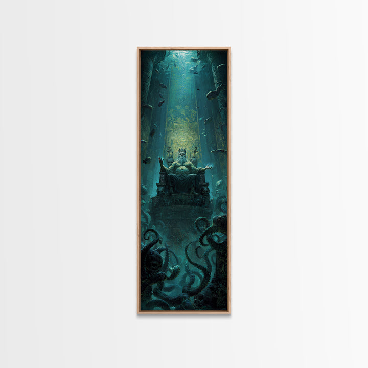 The Watcher In The Coral Throne, Tall Narrow Wall Art, Macabre Wall Art, Canvas Print, Halloween Wall Decor, Gothic Home Decor