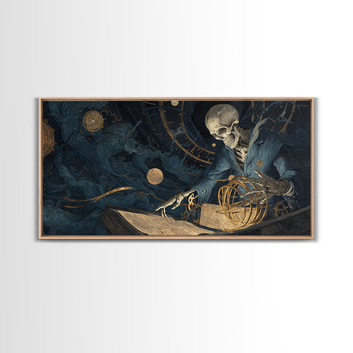 The Astronomer Of The Hollow Sky, Wide Panoramic Art, Haunted Gothic Art, Framed Canvas Print, Halloween Wall Decor, Gothic Home Decor
