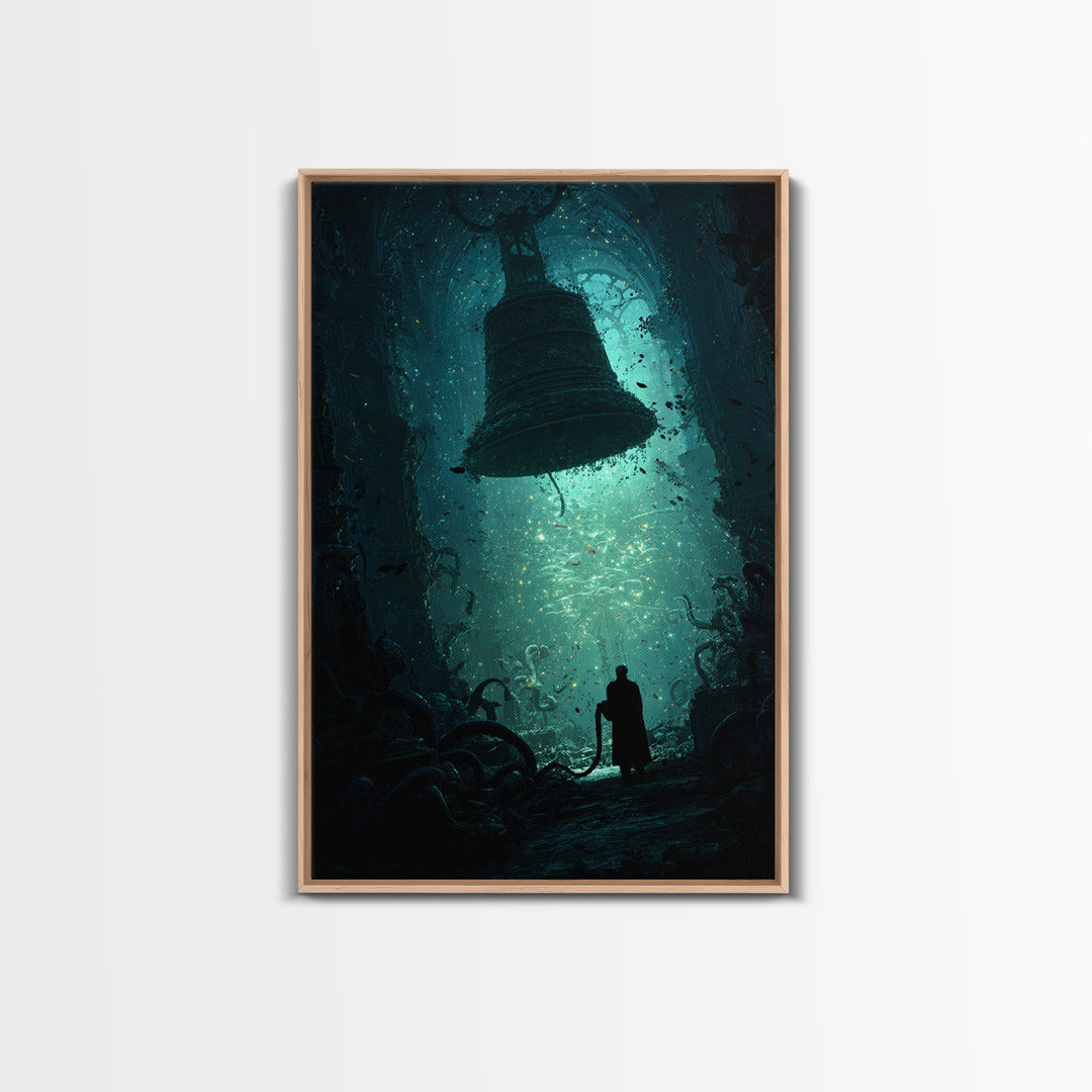 The Bellringer Of The Sunken Cathedral, Vertical Wall Art, Lovecraftian Horror Art, Framed Canvas Print, Halloween Wall Decor