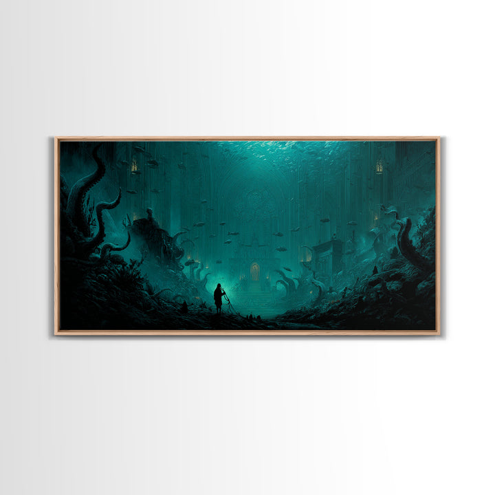 The Bellringer Of The Sunken Cathedral, Wide Panoramic Art, Spooky Home Decor, Canvas Print, Halloween Wall Decor, Gothic Home Decor