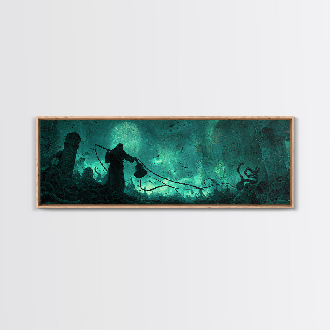 The Bellringer Of The Sunken Cathedral, Extra Wide Wall Art, Haunted Gothic Art, Framed Canvas Print, Halloween Wall Decor, Horror Wall Art