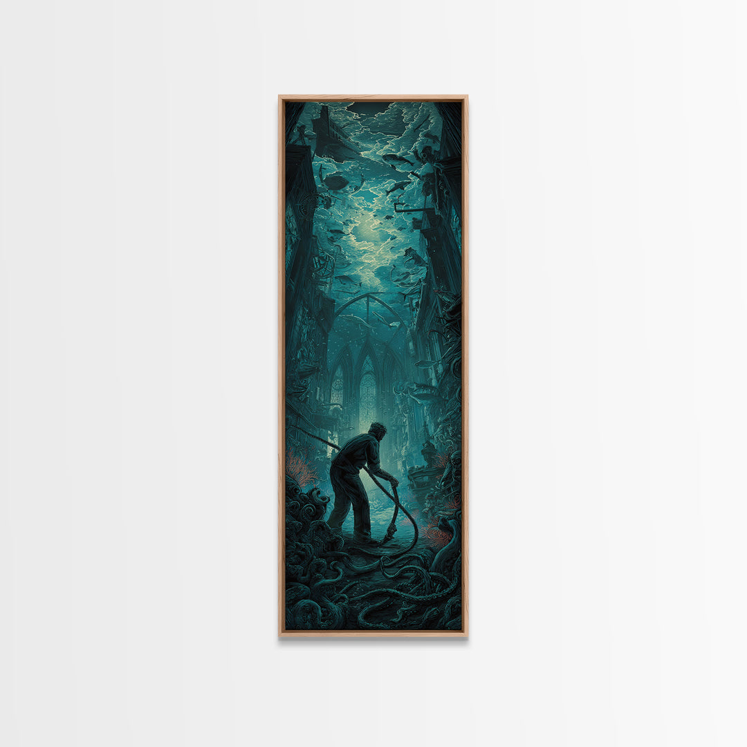 The Bellringer Of The Sunken Cathedral, Tall Narrow Wall Art, Dark Halloween Decor, Canvas Print, Halloween Wall Decor, Gothic Home Decor