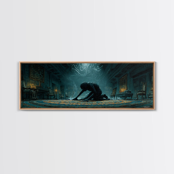 The Crawler Beneath The Floor Of Stars, Extra Wide Wall Art, Cosmic Horror Wall Art, Framed Canvas Print, Halloween Wall Decor