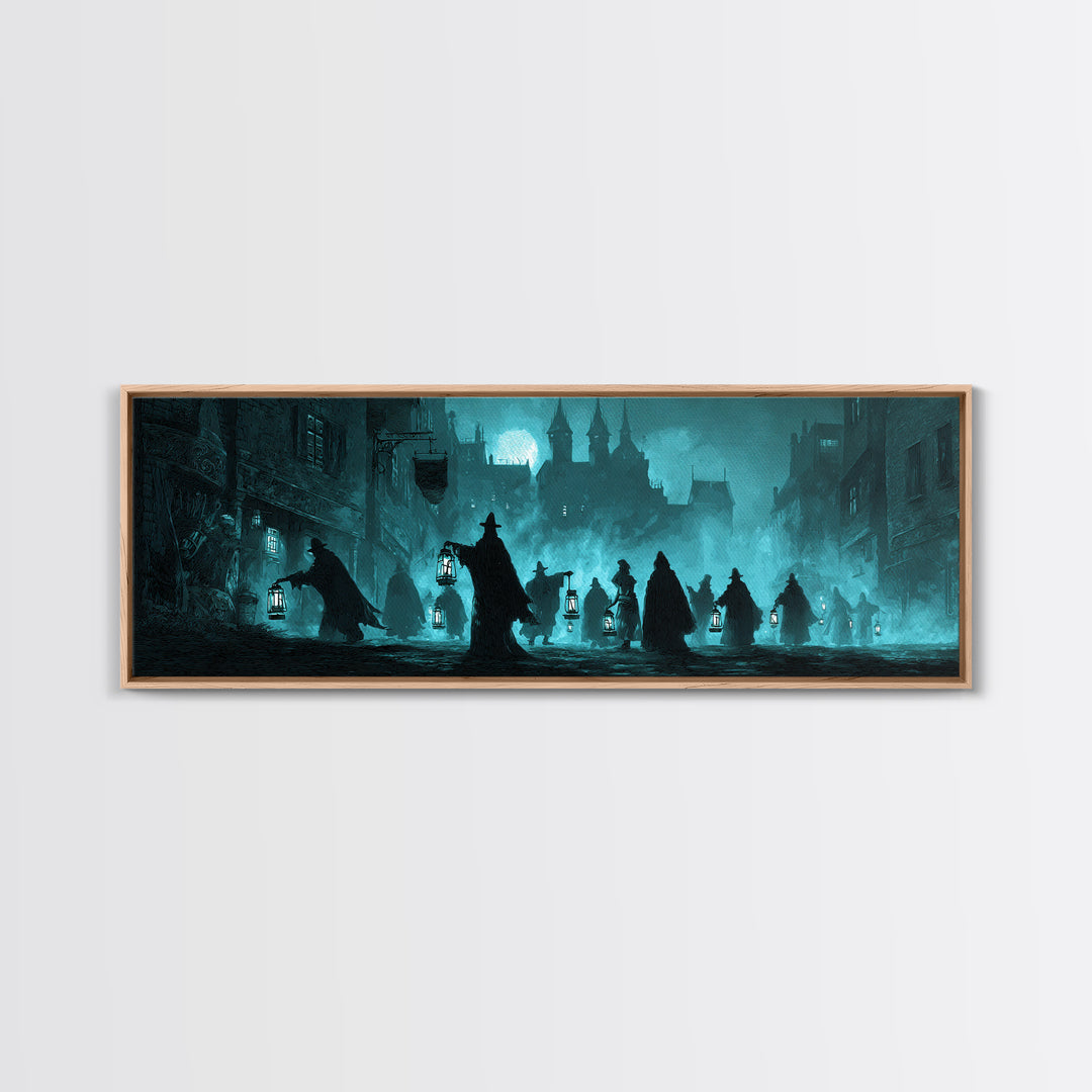 The Innsmouth Lantern Procession, Extra Wide Wall Art, Cosmic Horror Wall Art, Canvas Print, Halloween Wall Decor, Gothic Home Decor