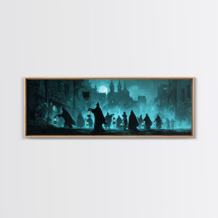 The Innsmouth Lantern Procession, Extra Wide Wall Art, Cosmic Horror Wall Art, Canvas Print, Halloween Wall Decor, Gothic Home Decor