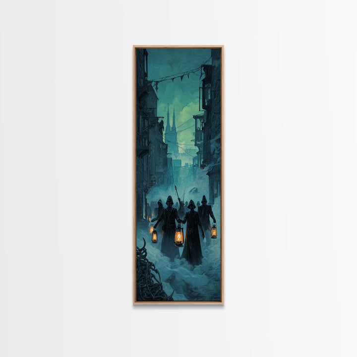 The Innsmouth Lantern Procession, Tall Narrow Wall Art, Gothic Horror Wall Art, Canvas Print, Halloween Wall Decor, Gothic Home Decor