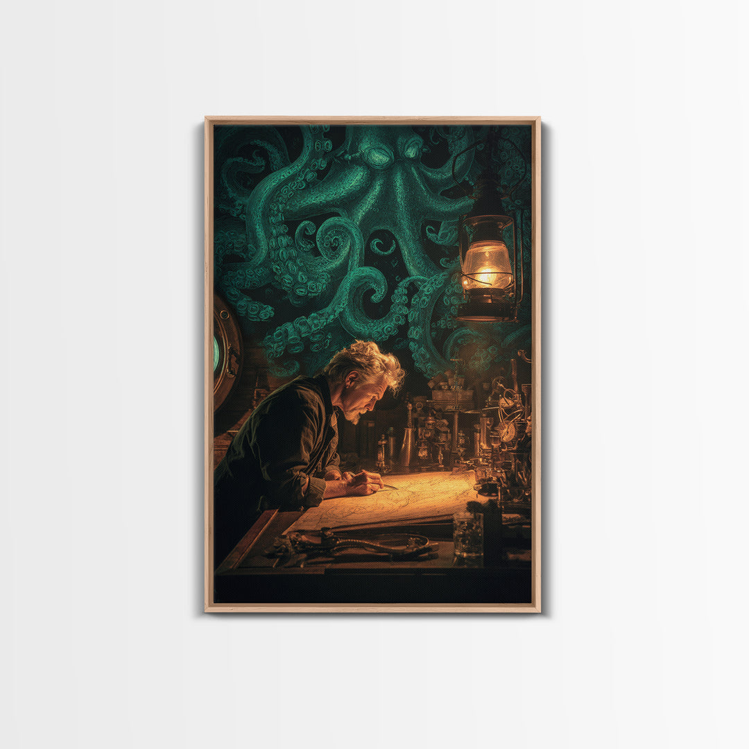 The Mapmaker Of Impossible Shores, Vertical Wall Art, Macabre Wall Art, Framed Canvas Print, Halloween Wall Decor, Gothic Home Decor