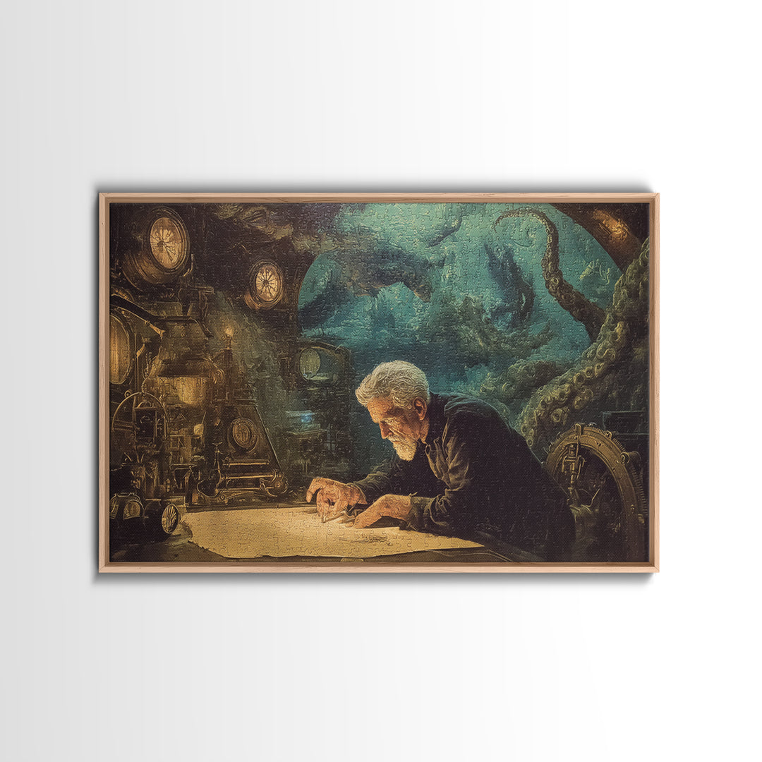 The Mapmaker Of Impossible Shores, Landscape Wall Art, Dark Halloween Decor, Framed Canvas Print, Halloween Wall Decor, Gothic Home Decor