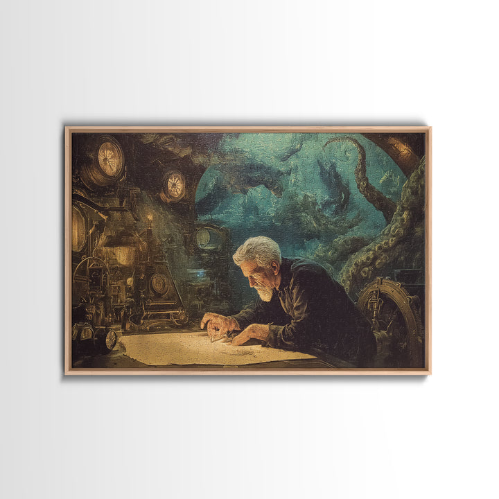 The Mapmaker Of Impossible Shores, Landscape Wall Art, Dark Halloween Decor, Framed Canvas Print, Halloween Wall Decor, Gothic Home Decor