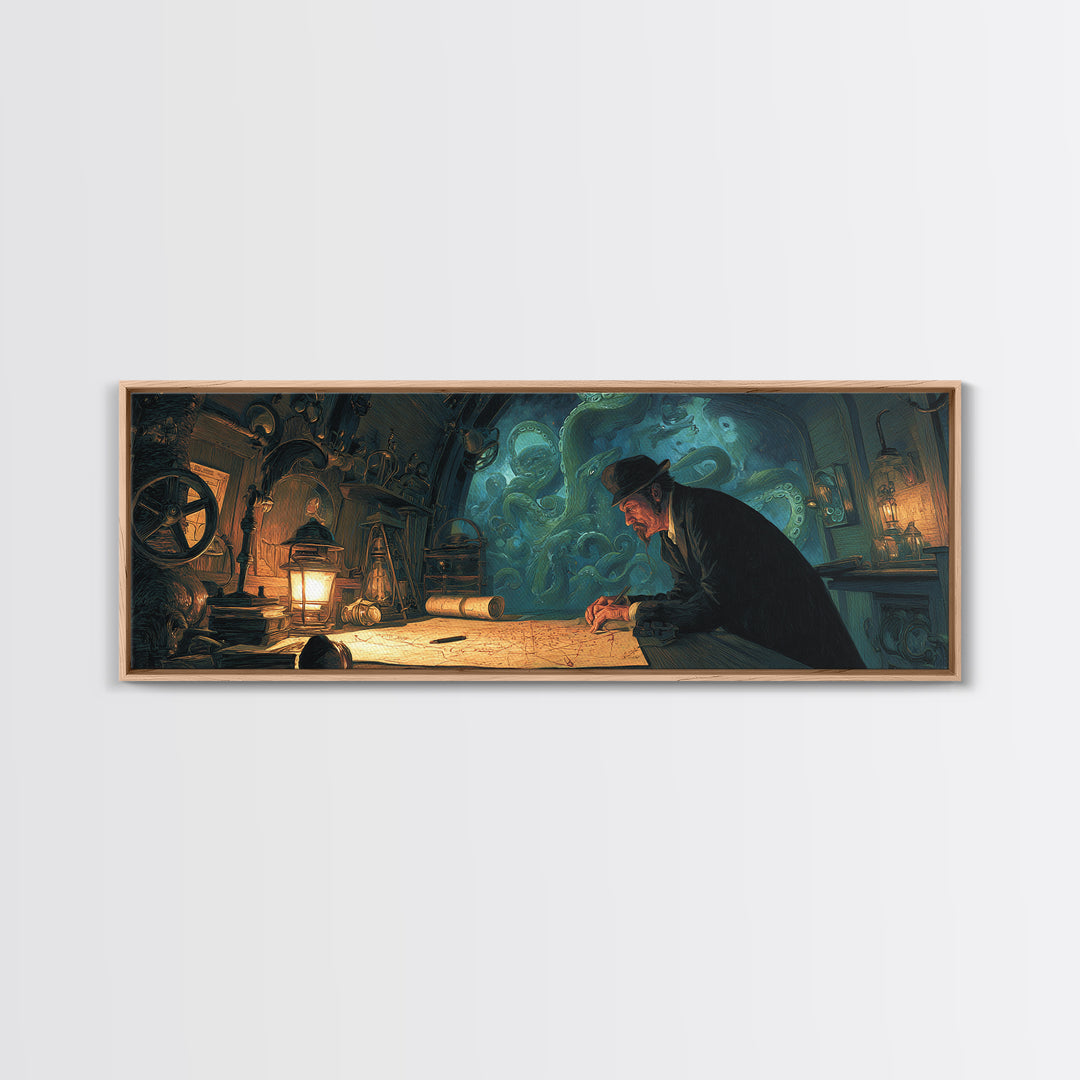 The Mapmaker Of Impossible Shores, Extra Wide Wall Art, Macabre Wall Art, Canvas Print, Halloween Wall Decor, Gothic Home Decor
