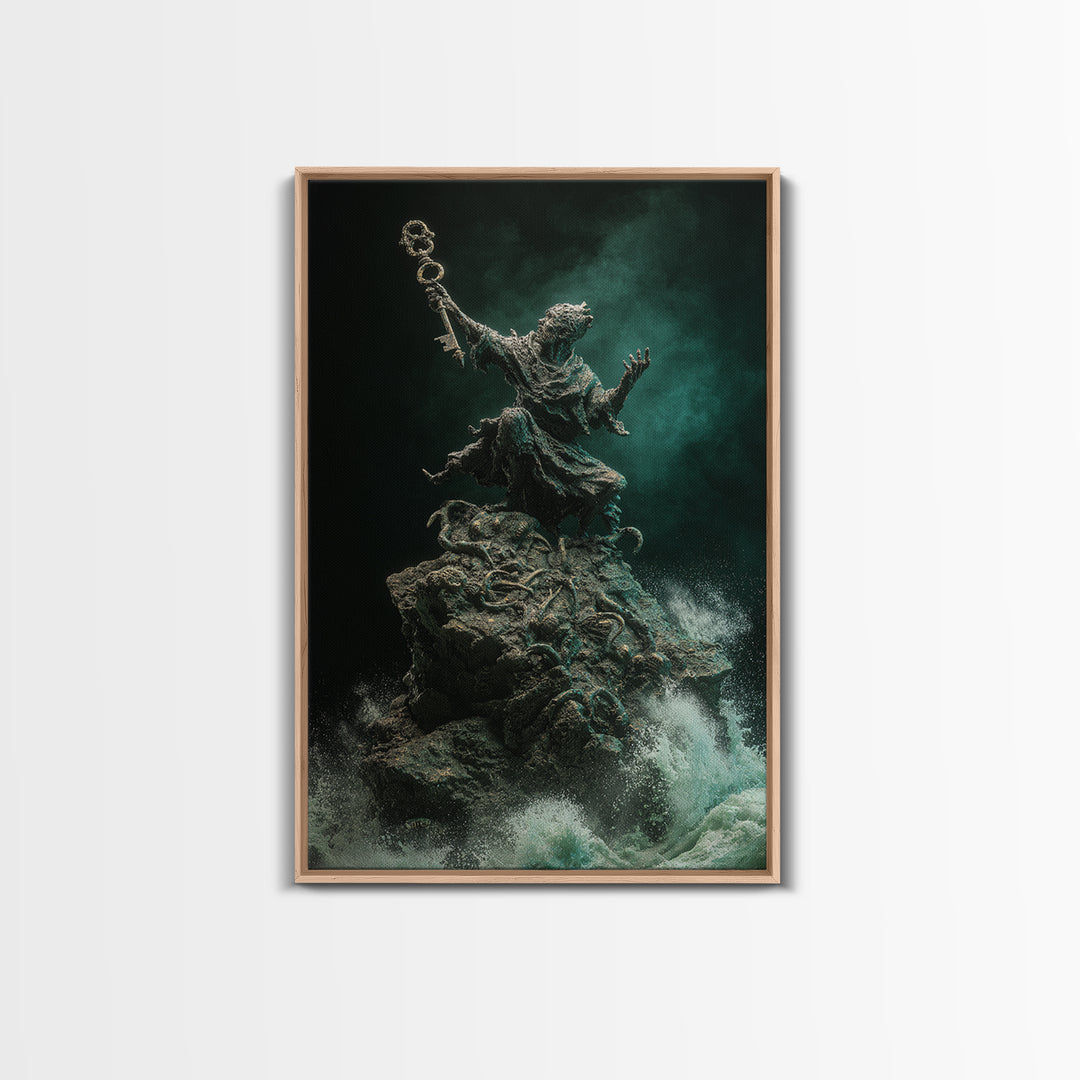 The Keeper Of The Black Reef Key, Vertical Wall Art, Macabre Wall Art, Canvas Print, Halloween Wall Decor, Gothic Home Decor