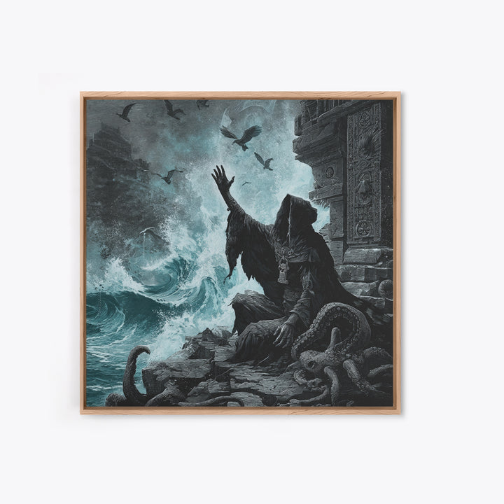 The Keeper Of The Black Reef Key, Square Wall Art, Spooky Home Decor, Framed Canvas Print, Halloween Wall Decor, Gothic Home Decor