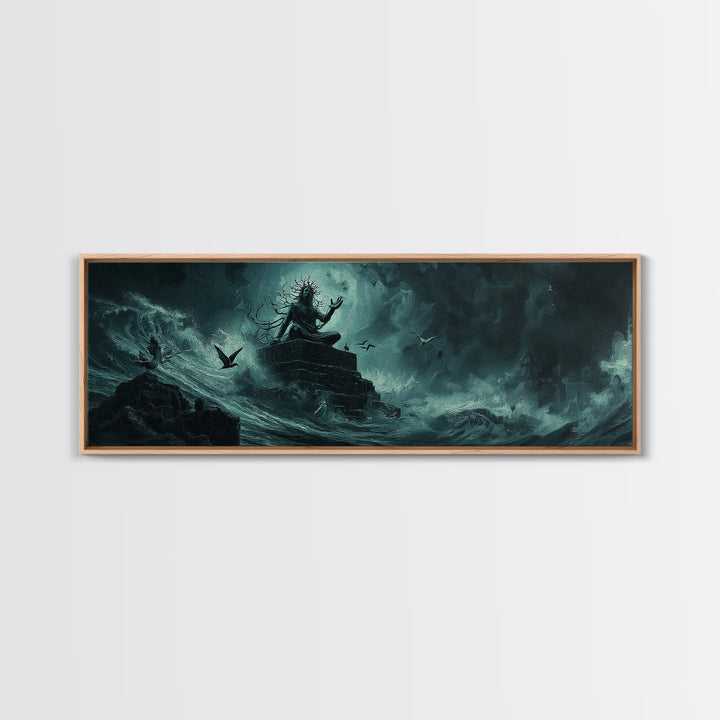 The Keeper Of The Black Reef Key, Extra Wide Wall Art, Lovecraftian Horror Art, Canvas Print, Halloween Wall Decor, Gothic Home Decor