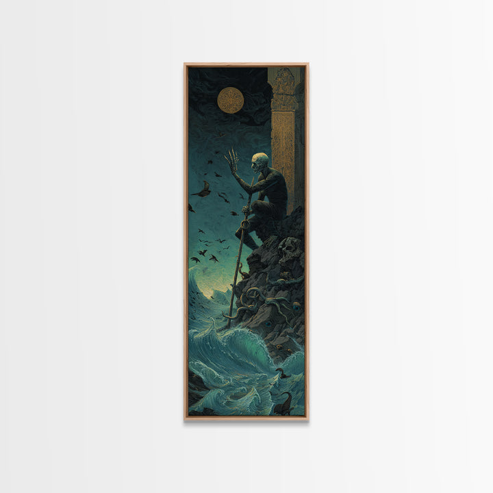 The Keeper Of The Black Reef Key, Tall Narrow Wall Art, Haunted Gothic Art, Framed Canvas Print, Halloween Wall Decor, Gothic Home Decor