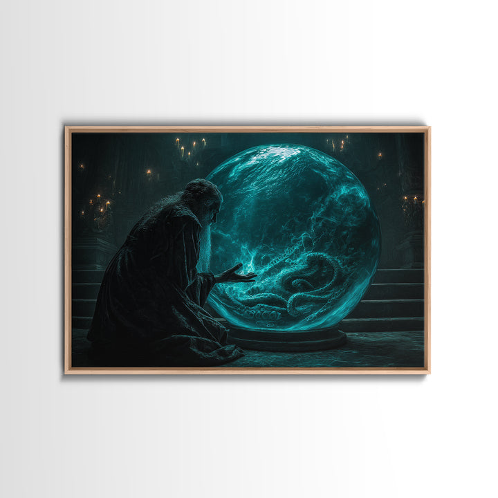 The Oracle Of The Glass Depths, Landscape Wall Art, Cosmic Horror Wall Art, Framed Canvas Print, Halloween Wall Decor, Gothic Home Decor