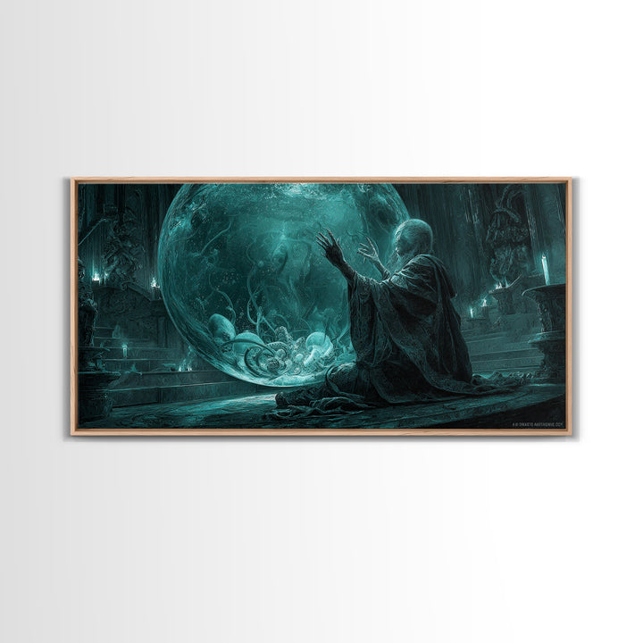 The Oracle Of The Glass Depths, Wide Panoramic Art, Haunted Gothic Art, Framed Canvas Print, Halloween Wall Decor, Gothic Home Decor