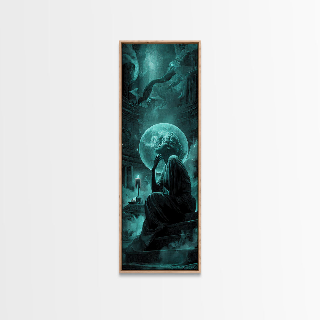 The Oracle Of The Glass Depths, Tall Narrow Wall Art, Haunted Gothic Art, Canvas Print, Halloween Wall Decor, Gothic Home Decor
