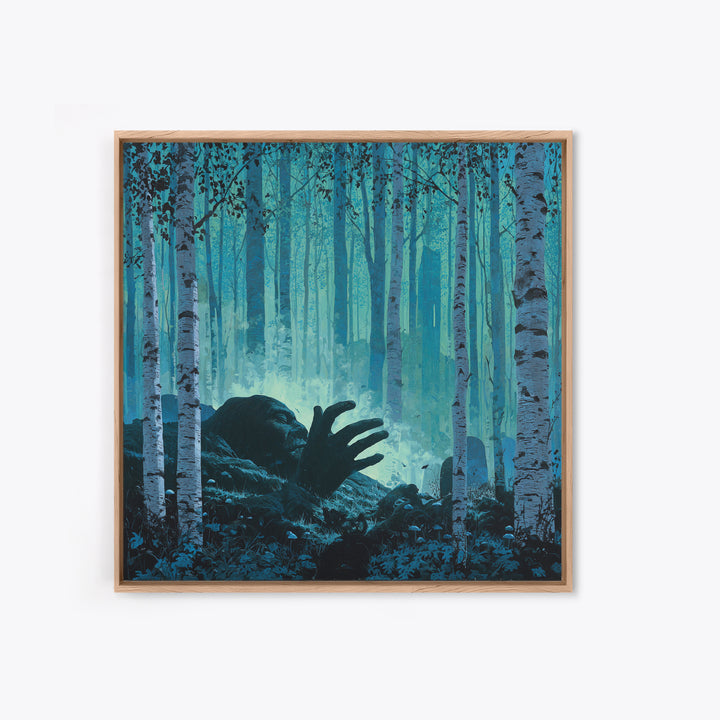 The Sleeper In The Birch Grove, Square Wall Art, Gothic Horror Wall Art, Framed Canvas Print, Halloween Wall Decor, Gothic Home Decor