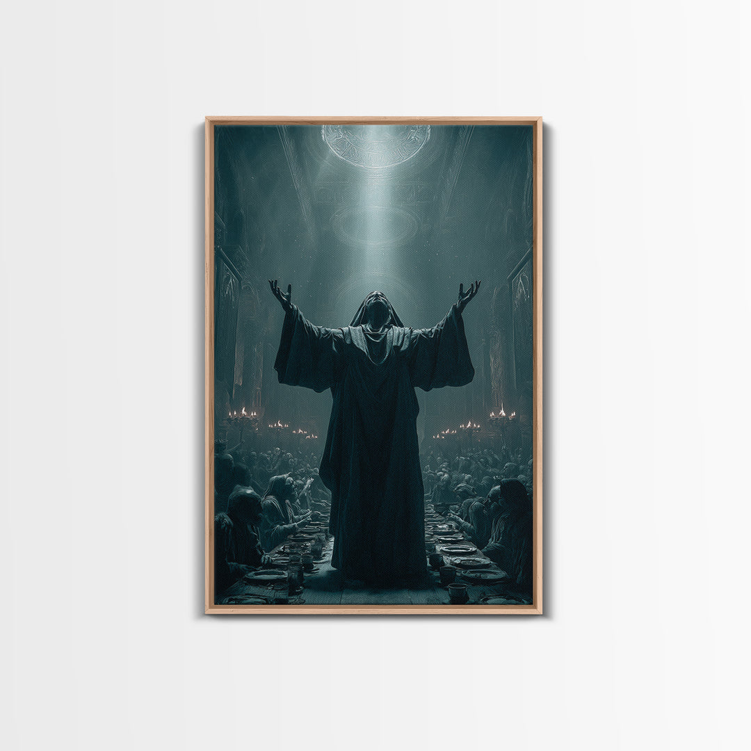 The Feast Of The Pale Cult, Vertical Wall Art, Haunted Gothic Art, Framed Canvas Print, Halloween Wall Decor, Gothic Home Decor