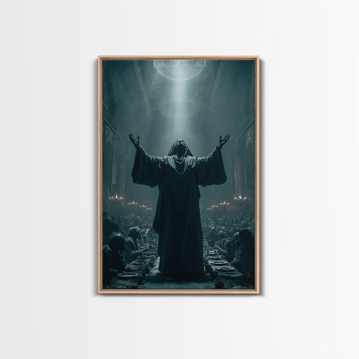 The Feast Of The Pale Cult, Vertical Wall Art, Haunted Gothic Art, Framed Canvas Print, Halloween Wall Decor, Gothic Home Decor