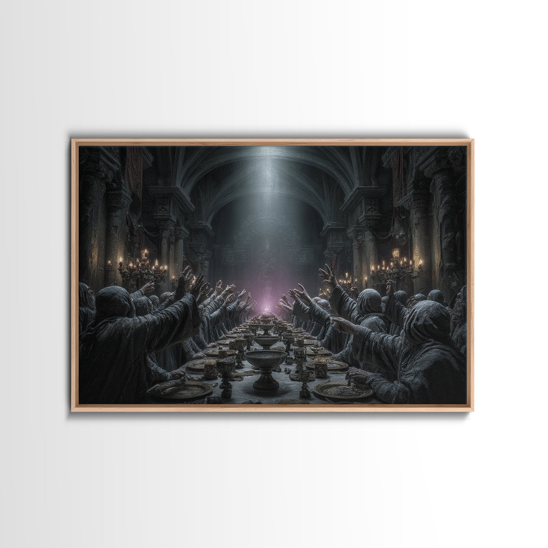 The Feast Of The Pale Cult, Landscape Wall Art, Macabre Wall Art, Framed Canvas Print, Halloween Wall Decor, Gothic Home Decor