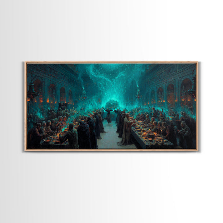 The Feast Of The Pale Cult, Wide Panoramic Art, Haunted Gothic Art, Canvas Print, Halloween Wall Decor, Gothic Home Decor