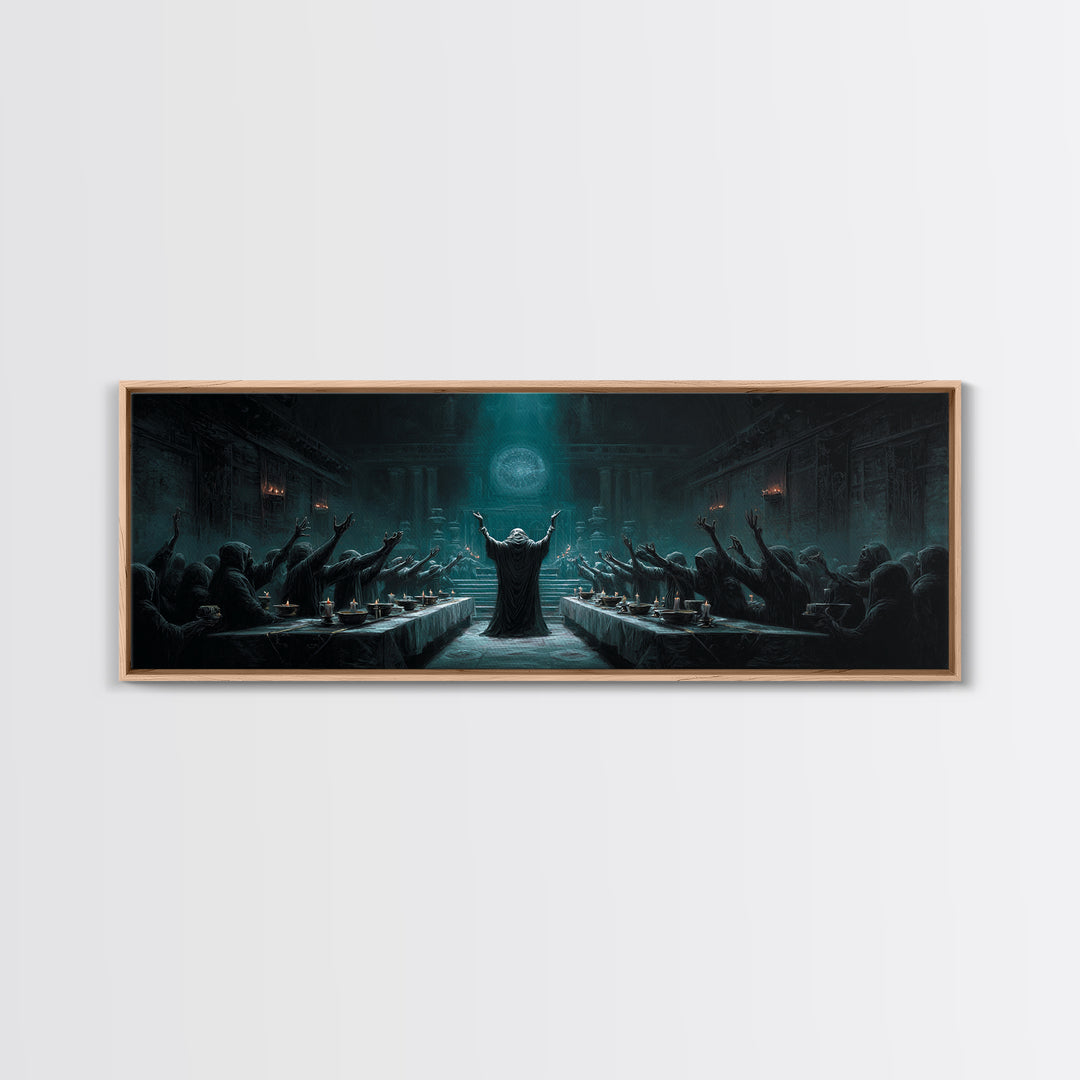 The Feast Of The Pale Cult, Extra Wide Wall Art, Dark Fantasy Wall Art, Framed Canvas Print, Halloween Wall Decor, Gothic Home Decor