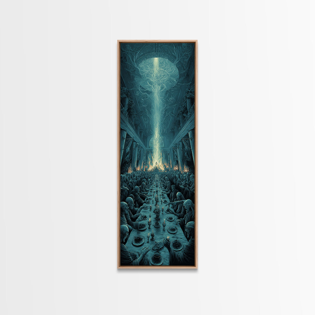 The Feast Of The Pale Cult, Tall Narrow Wall Art, Haunted Gothic Art, Framed Canvas Print, Halloween Wall Decor, Gothic Home Decor