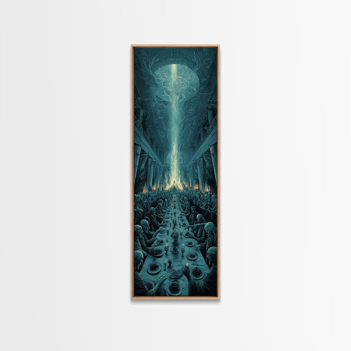 The Feast Of The Pale Cult, Tall Narrow Wall Art, Haunted Gothic Art, Framed Canvas Print, Halloween Wall Decor, Gothic Home Decor