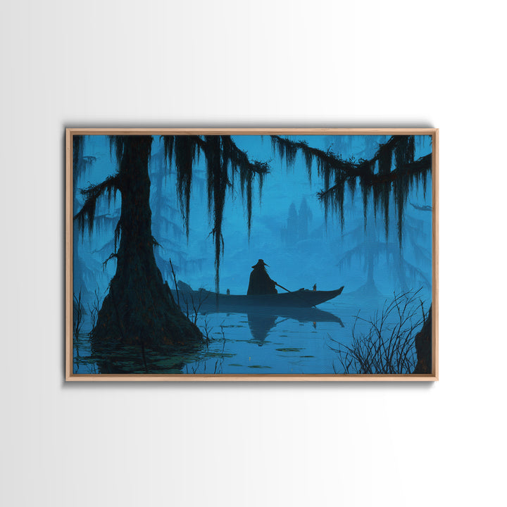 The Ferryman Of The Outer Marsh, Landscape Wall Art, Haunted Gothic Art, Framed Canvas Print, Halloween Wall Decor, Gothic Home Decor